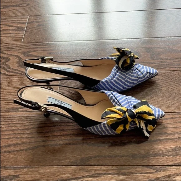 Prada Women's striped shirt/zebra print Slingback kitten Heels 36.5 - Picture 3 of 4